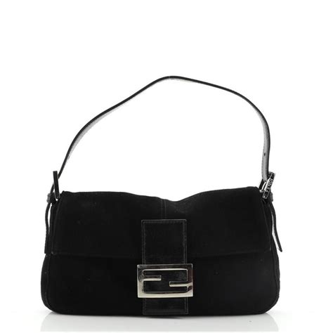 fendi black velvet bag|Fendi wool baguette.